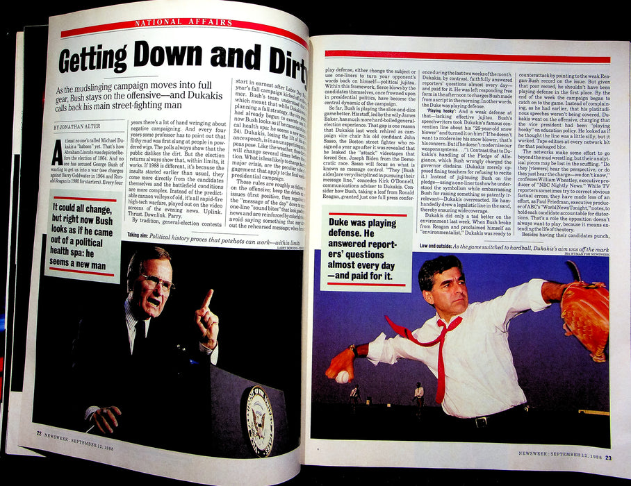 Newsweek Magazine September 12 1988 George Bush Michael Dukakis Mudslinging 3