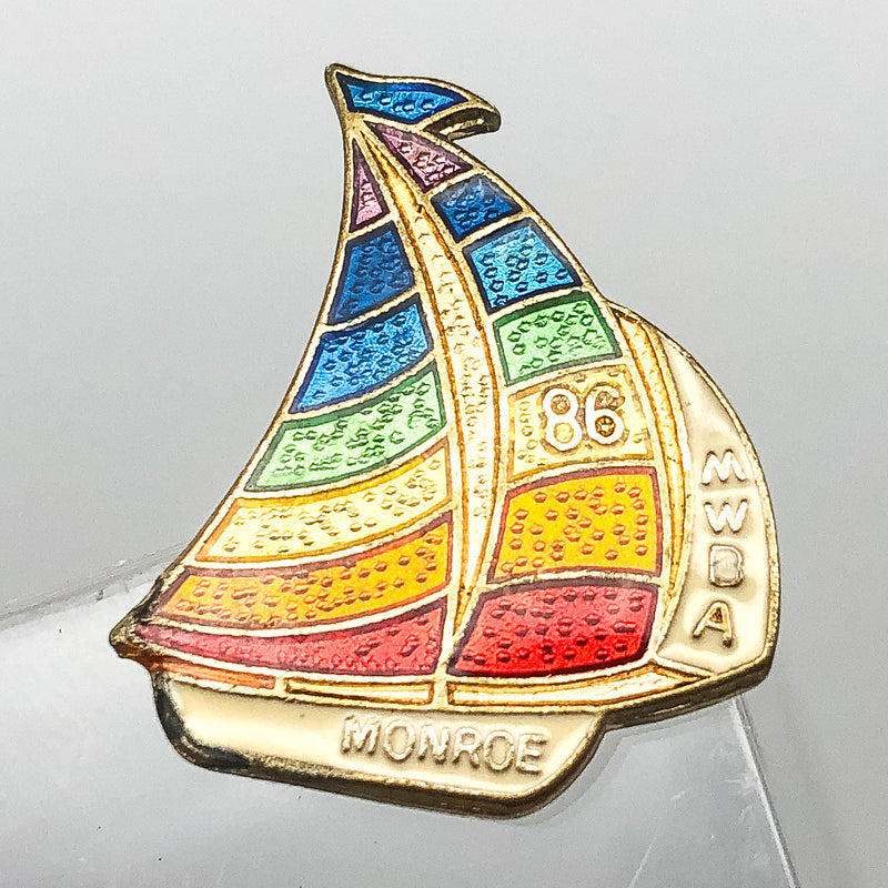 Womens Bowling Association Lapel Pin Pinback Monroe MWBA Rainbow Sailboat Enamel