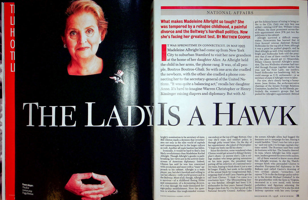 Newsweek Magazine December 16 1996 Madeleine Albright Secretary Of State Clinton