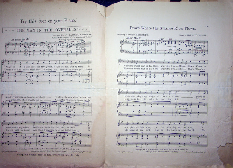 Sheet Music Down Where The Swanee River Flows Harry Von Tilzer 1903 V Levick 2