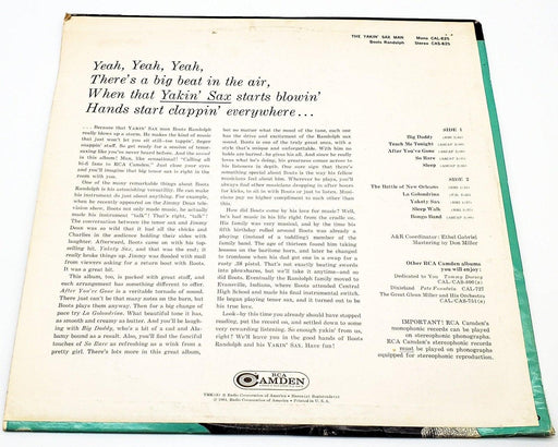 Boots Randolph The Yakin' Sax Man 33 RPM LP Record RCA Camden 1964 CAS-825 2