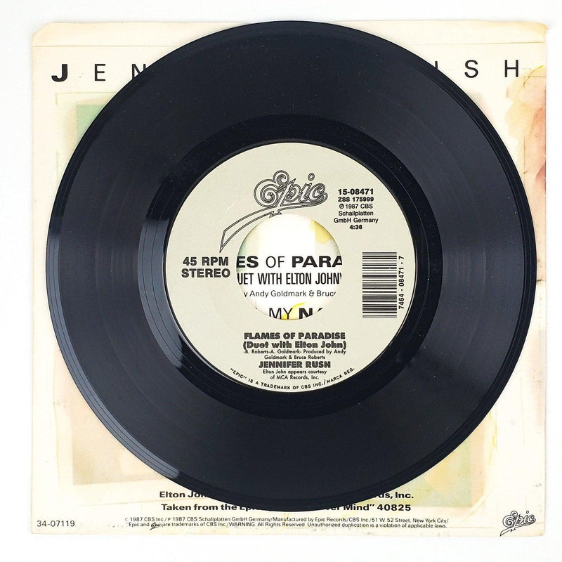 Jennifer Rush Flames of Paradise w/ Elton John Record 45 Single 15-08471 1987 3