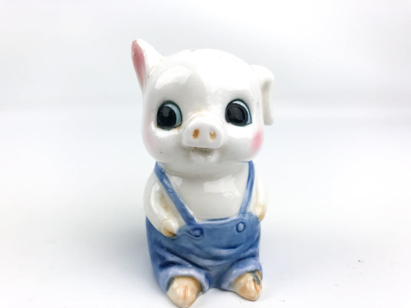Porky Pig Salt & Pepper Shaker Little Piggy Rosy Cheeks Blue Overalls 3"
