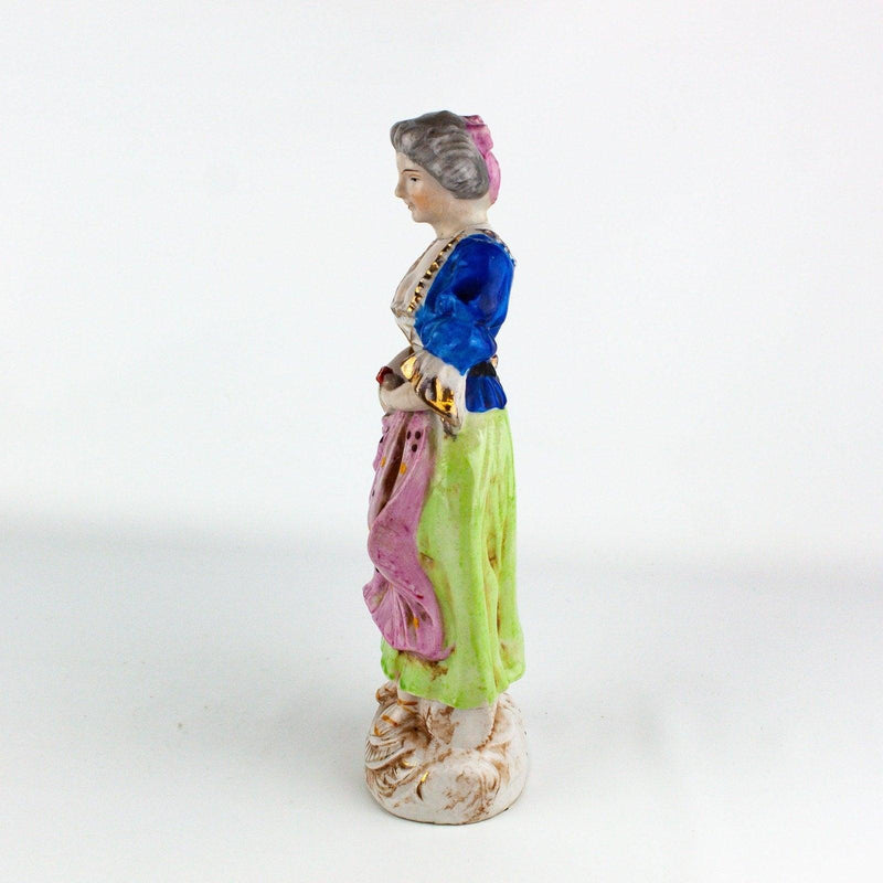 Occupied Japan Victorian Colonial Woman w/ Basket of Flowers 10 Inches 6