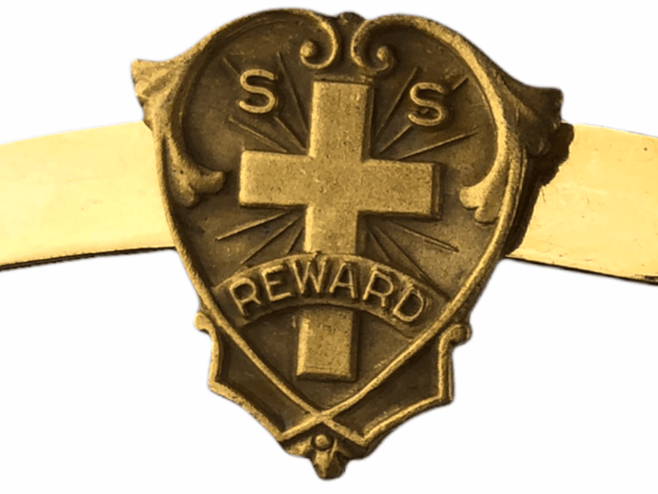 Sunday School Reward Lapel Pin Holy Cross Heart Shield Vintage 1
