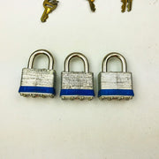 3ct Vintage No 1 Master Lock Padlock 1-1/4" Shackle New NOS Keyed Alike 3735 11
