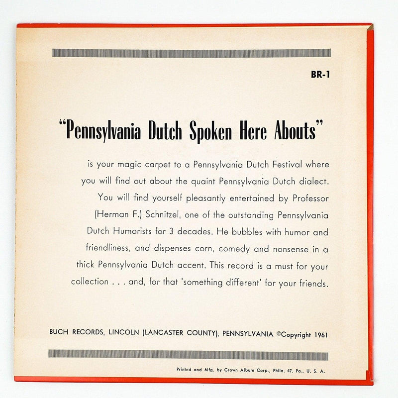 Professor Schnitzel Pennsylvania Dutch Spoken Here Abouts Record 1961 2