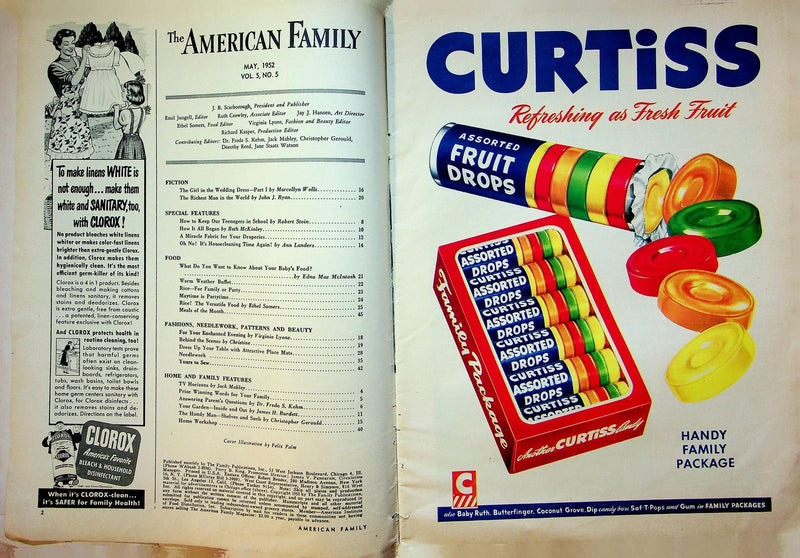The American Family Magazine May 1952 Curtiss Assorted Fruit Drops Ad Rice Dish 4