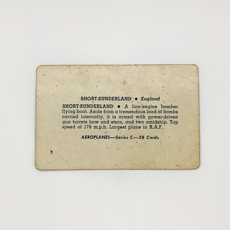1940s Leaf Card-O Aeroplanes Card Short-Sunderland Series C England WW2 DAMAGE 5