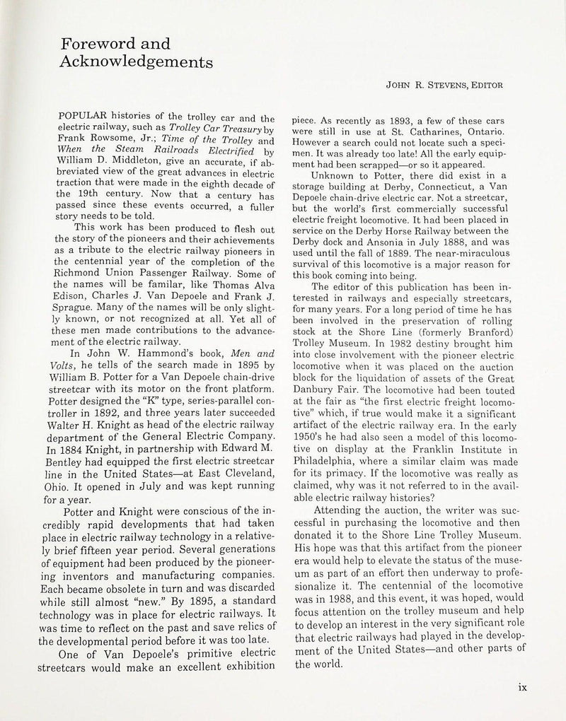 Pioneers of Electric Railroading Their Story in Words & Pictures J Stevens 1991 6
