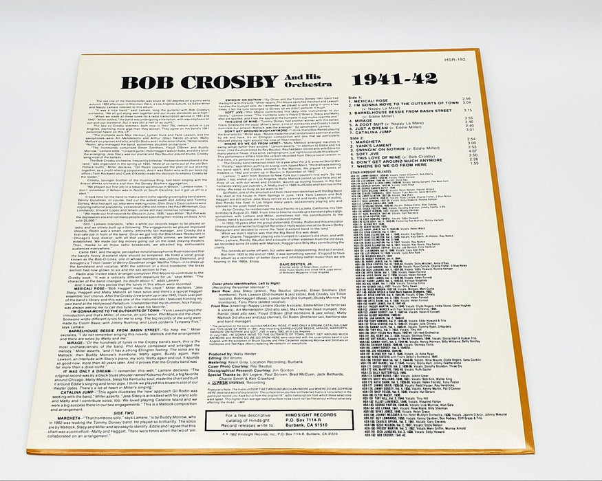 Bob Crosby And His Orchestra The Uncollected 1941-1942 LP Record Hindsight 1982 2