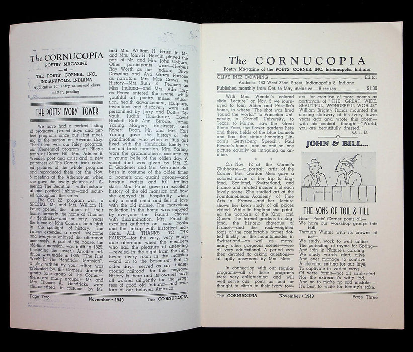 1949 Cornucopia Poetry Magazine Governor Thomas A Hendricks Play Poets Corner