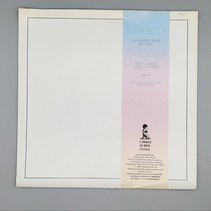 Durell Coleman Somebody Took My Love Single Record Island Records 1985 POSTER 2