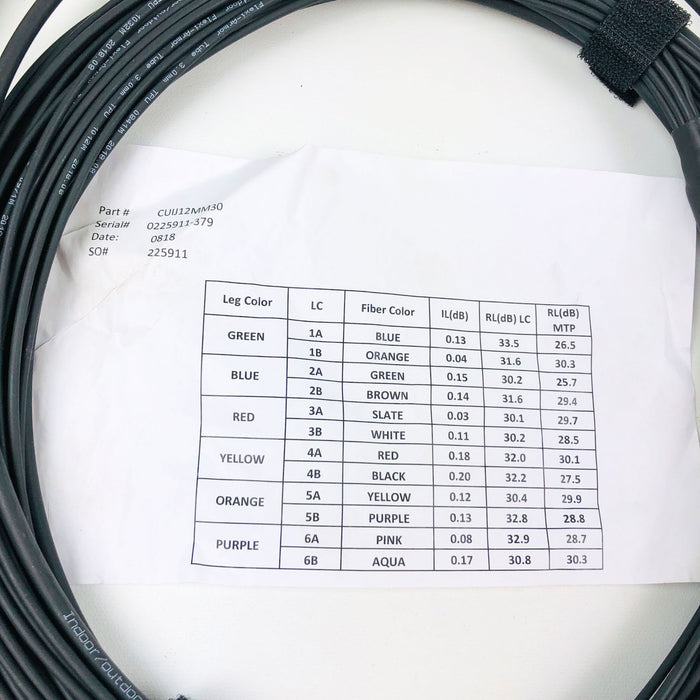 CUIJ12MM30 Cable 30 Ft OM3 50um Mini Armored 12 Strand IP-MPO Male LC-UPC