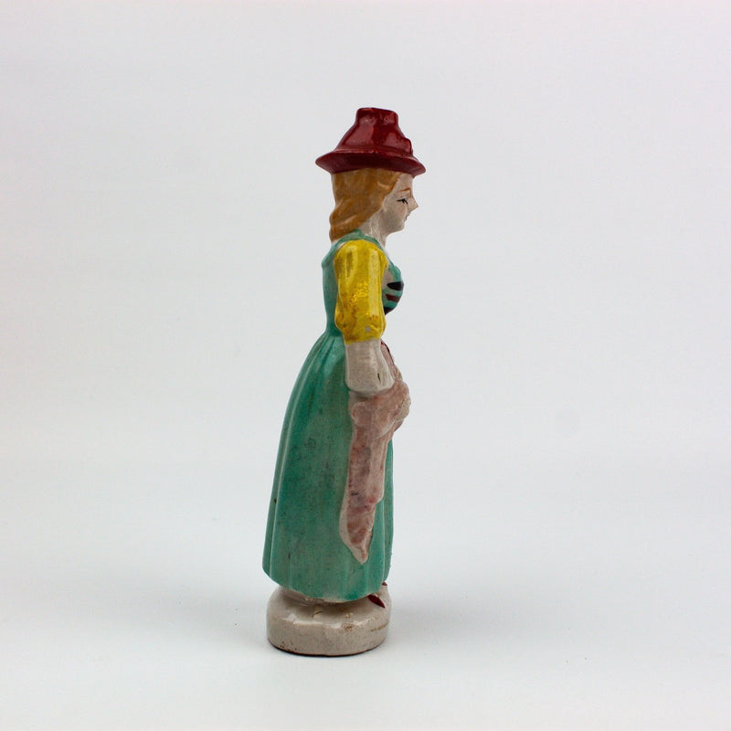 Occupied Japan Figurine Dutch Colonial Lady Woman w/ Red Hat 6.5 Inches 2