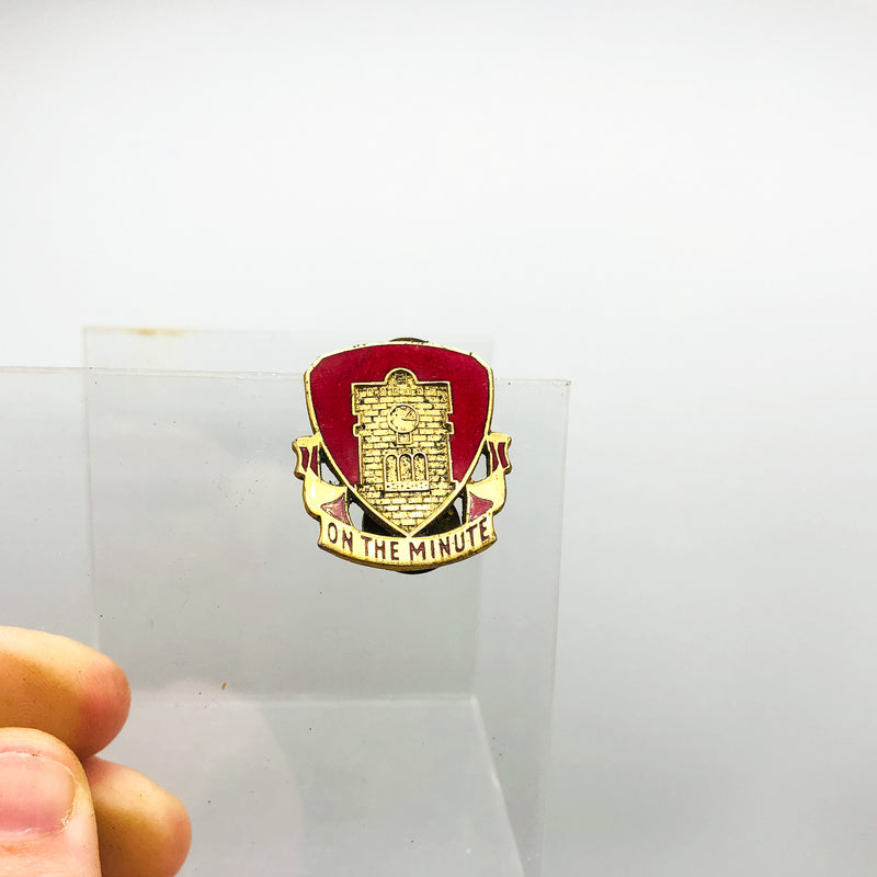 Vintage Red Shield Lapel Pin Watch Tower Castle On The Minute N S Meyer 2 Clutch