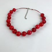 Cherry Red Marble Swirl Large Round Beaded Necklace by Icing 3