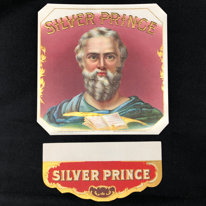 Silver Prince Cigar Label Box Wrapper Original 1920s Embossed Lithograph Moses