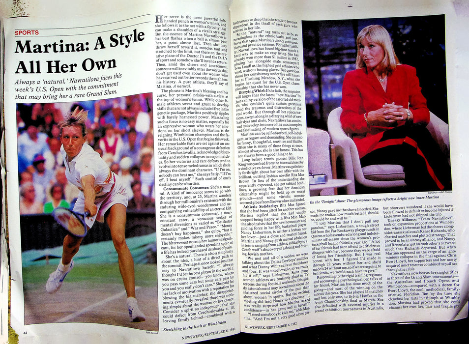 Newsweek Magazine September 6 1982 Martina Navratilova Tennis Star Inside NSA