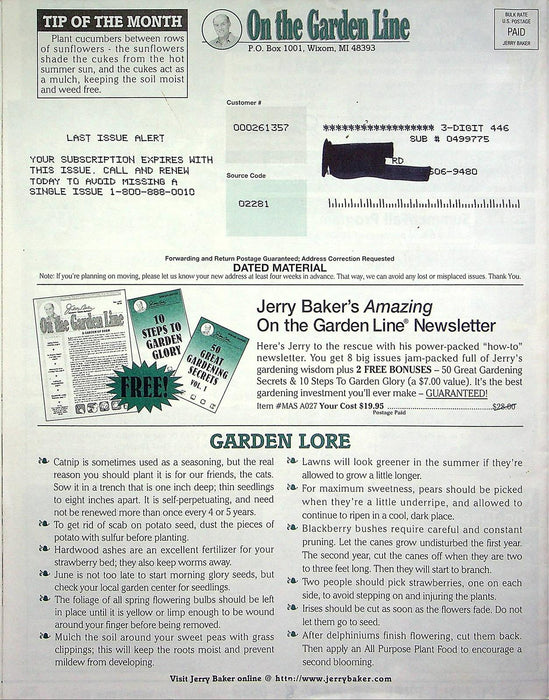 On The Garden Line Magazine June 1998 Melon Growing Secrets, Planting Tomatoes