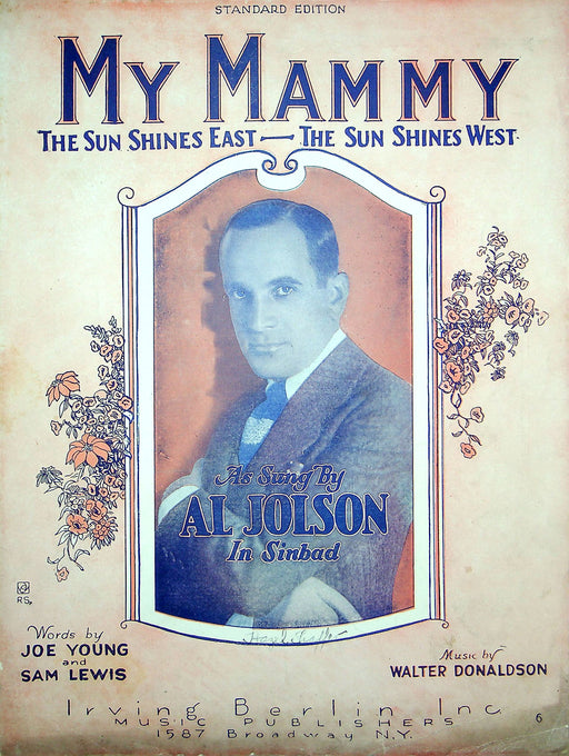 Sheet Music My Mammy Sun Shines East Sun Shines West Al Jolson 1921 Sinbad 1