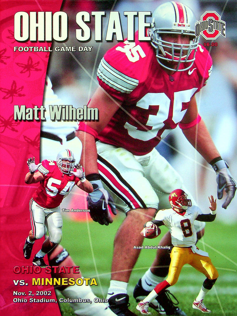 Ohio State Buckeye Football Program Nov 2 2002 Vs. Minnesota Golden Gophers