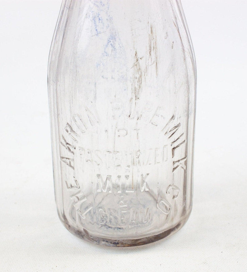 The Akron Pure Milk Co. One Pint Milk Bottle - Clear Glass Akron Ohio | Embossed 2