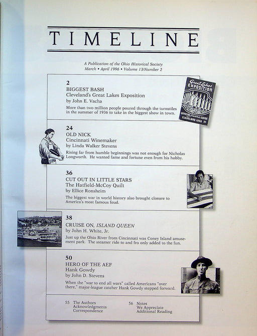 Timeline Ohio Historical Magazine March/April 1996 Vol 13 No 2 Great Lake Expo 2