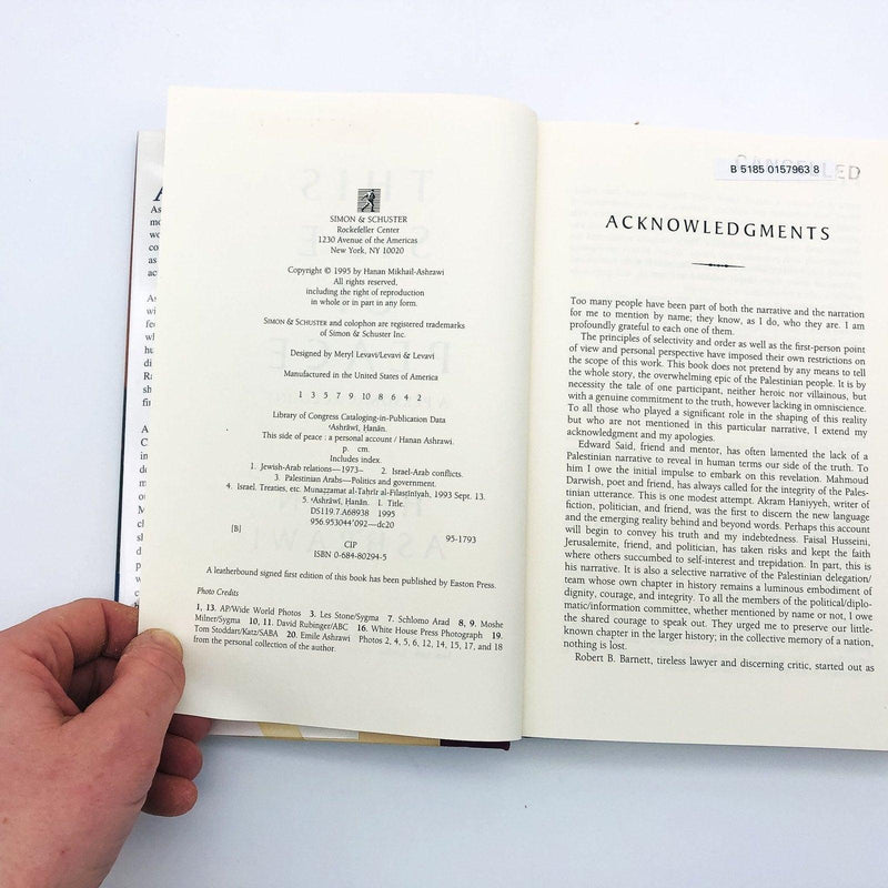 This Side of Peace Hardcover Hanan Ashrawi 1995 Palestinian Israeli War Ex Libra 9