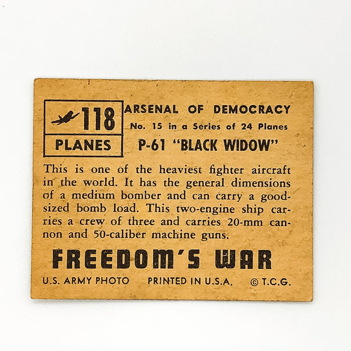 1950 Topps Card Freedoms War Arsenal of Democracy P-61 Black Widow #15 Tan Back 4