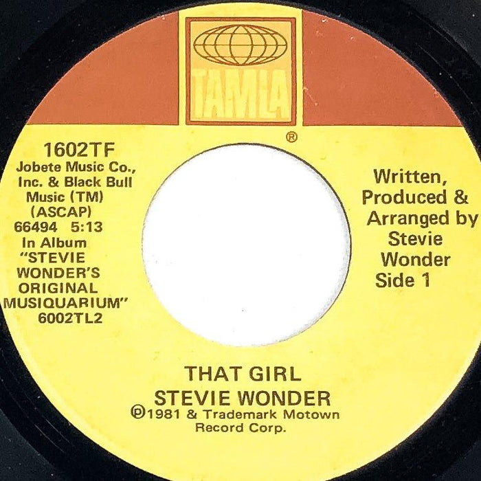45 RPM Record That Girl / All I Do Stevie Wonder Tamla 1980 1