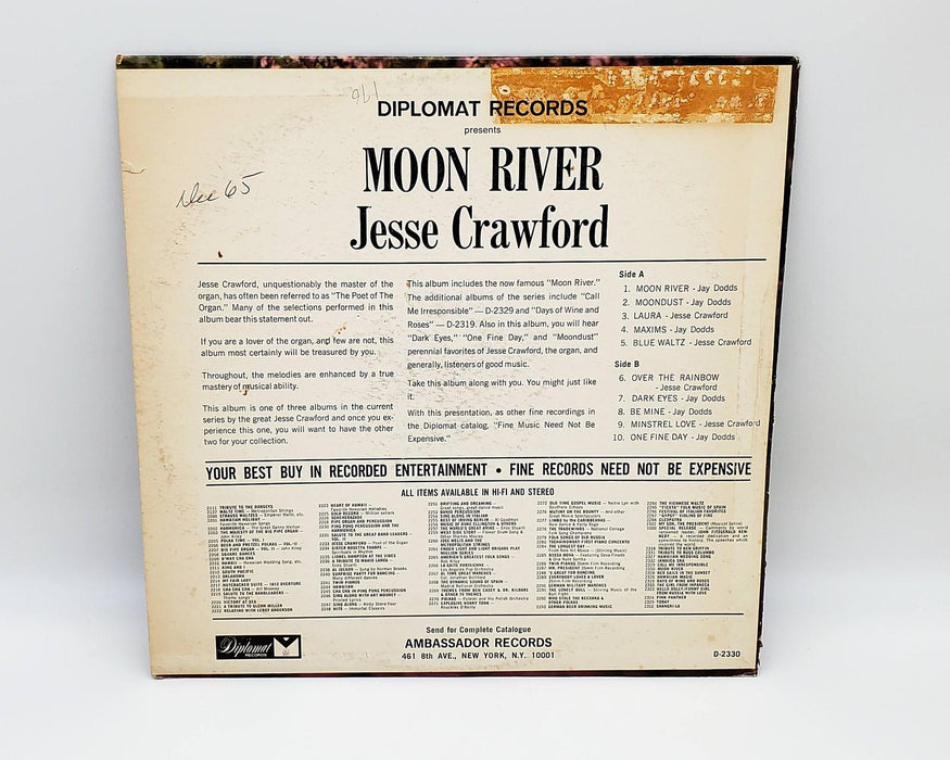 Jesse Crawford Moon River 33 RPM LP Record Diplomat Records 1967 DS 2330 2