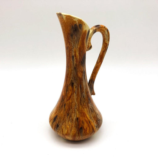 Vintage Ceramic Cruet Pitcher Faux Wood Glaze Orange Hand Made Signed Fritz 1980 1