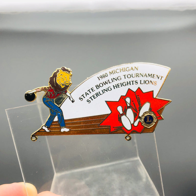 Vintage Lions Club Lapel Pin Michigan Bowling Tournament Sterling Heights 2