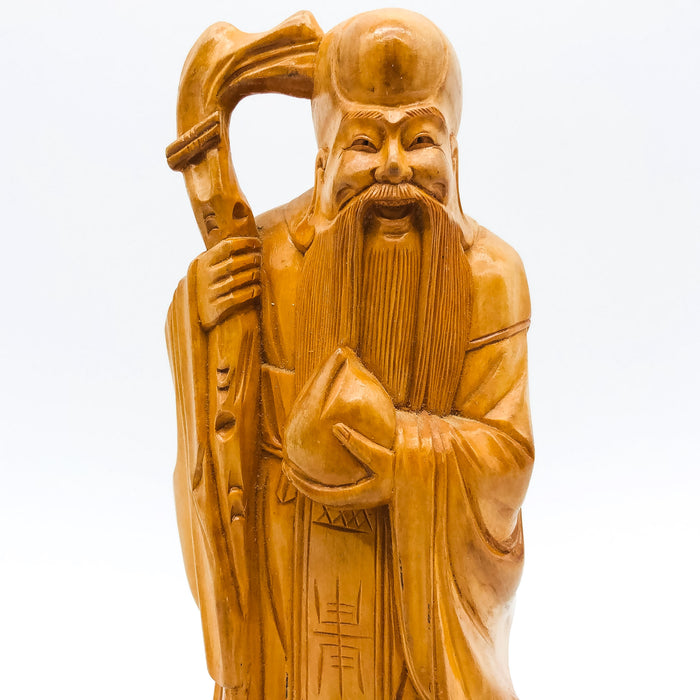 Hand Carved Wood Confucious Statue Figurine Bearded Immortal Chinease Vintage