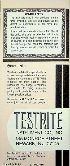 1977 Testrite Photography Equipment Catalog Projectors, Enlargers w/ Price List