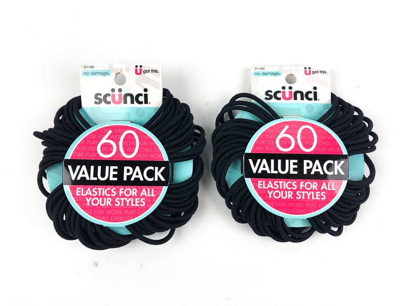 120-PK Scunci No Damage Ponytail Holder Elastics Rubber Bands Black 21190