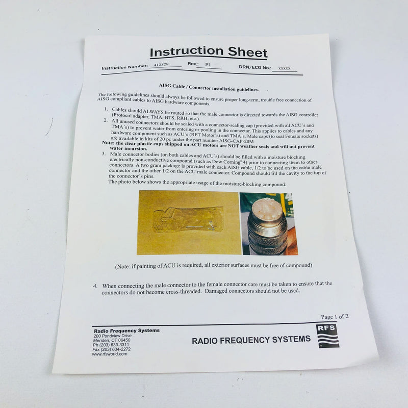 RFS CA040-7 AISG 2.0 Cable 4 Meters Radio Frequency Systems Male To Female NOS