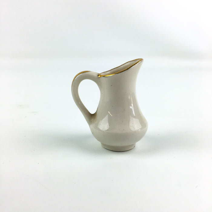 Gold Luster Pitcher Vintage Miniature White Porcelain w/ Flower Motif 1.75"