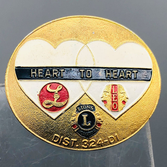 Vintage Lions Club Lapel Pin Pinback Heart To Heart Leo Lion District 324-D1