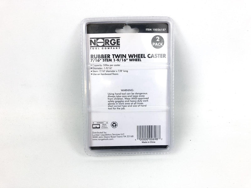 Rubber Twin Wheel Casters 7/16" Stem 1-9/16" Wheel Norge #10026187 (2pk)