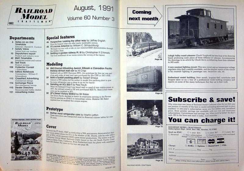 Railroad Model Craftsman Magazine August 1991 Vol 60 No 3 FT's Across America