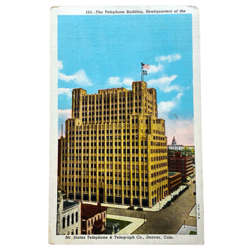 US Stamp 1 Cent Liberty for Defense on 1943 Postcard Denver Telegraph Building