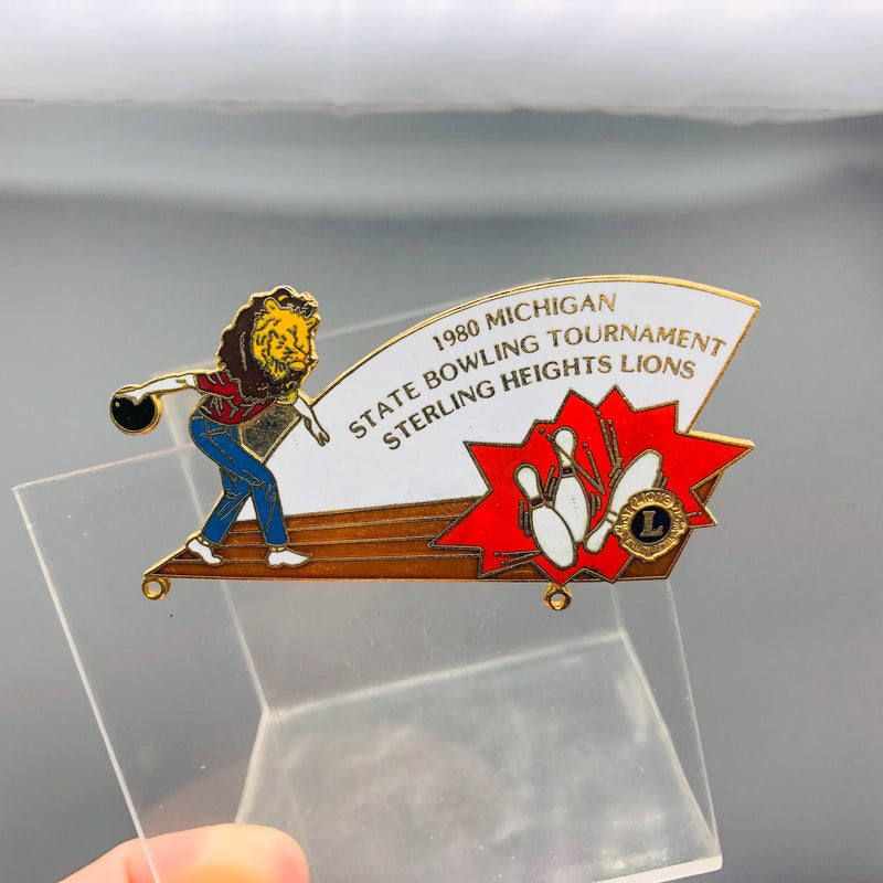 Vintage Lions Club Lapel Pin Michigan Bowling Tournament Sterling Heights 3