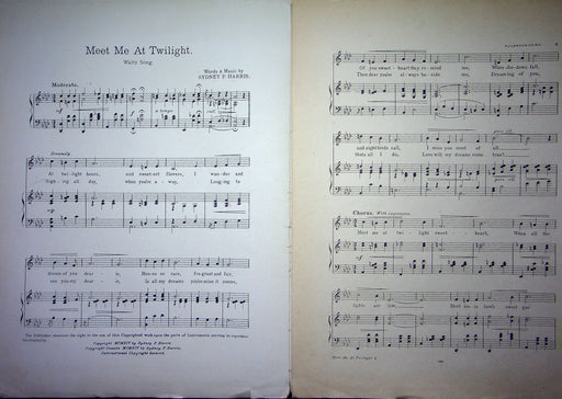 Sheet Music Meet Me At Twilight Sydney P Harris 1914 Waltz Piano Song Quartette 2