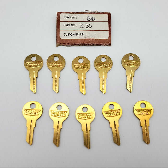 10x Chicago K-35 Key Blanks DK-35 Keyway Brass 5 Pin NOS