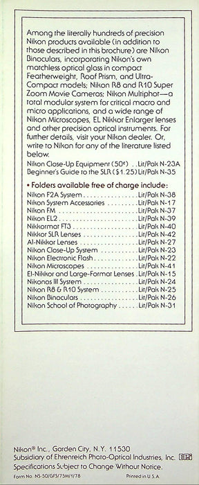 1978 Nikon 5mm SLR Camera Systems Brochure F2A Photomic, EL2 Electronic & More