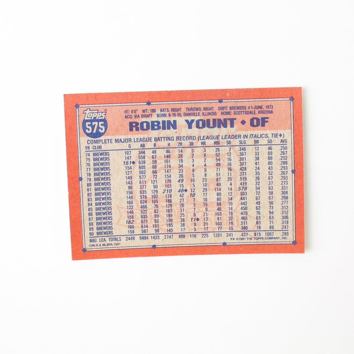 1991 Topps Milwaukee Brewers Robin Yount #575 Card