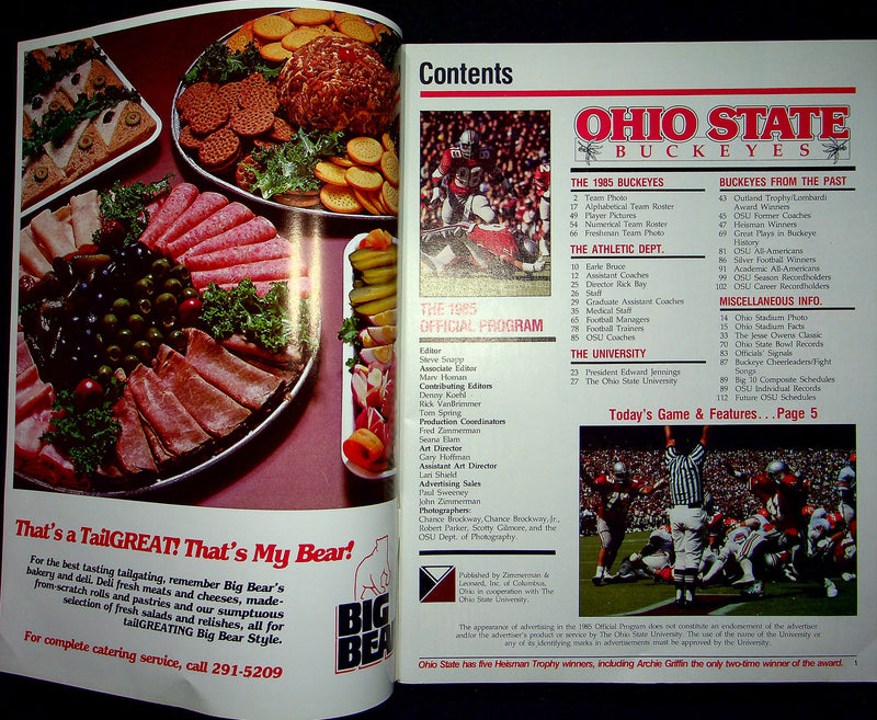 Ohio State Buckeye Football Program Sep 14 1985 Vs. Pittsburgh Panther A Griffin