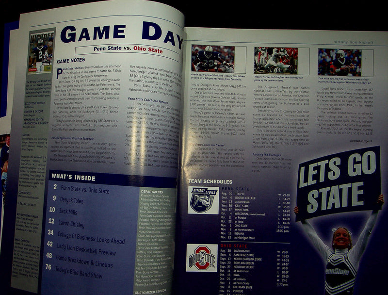 Penn State Nittany Lions Football Program Nov 1 2003 Vs. Ohio State Buckeyes